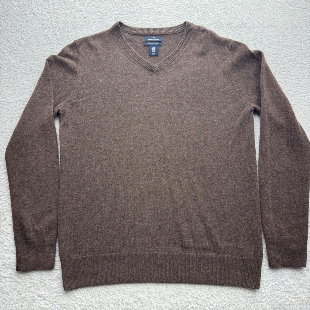 Daniel Hechter Paris Mens Brown 100% 2-Ply Cashmere V-Neck Sweater Size Medium
